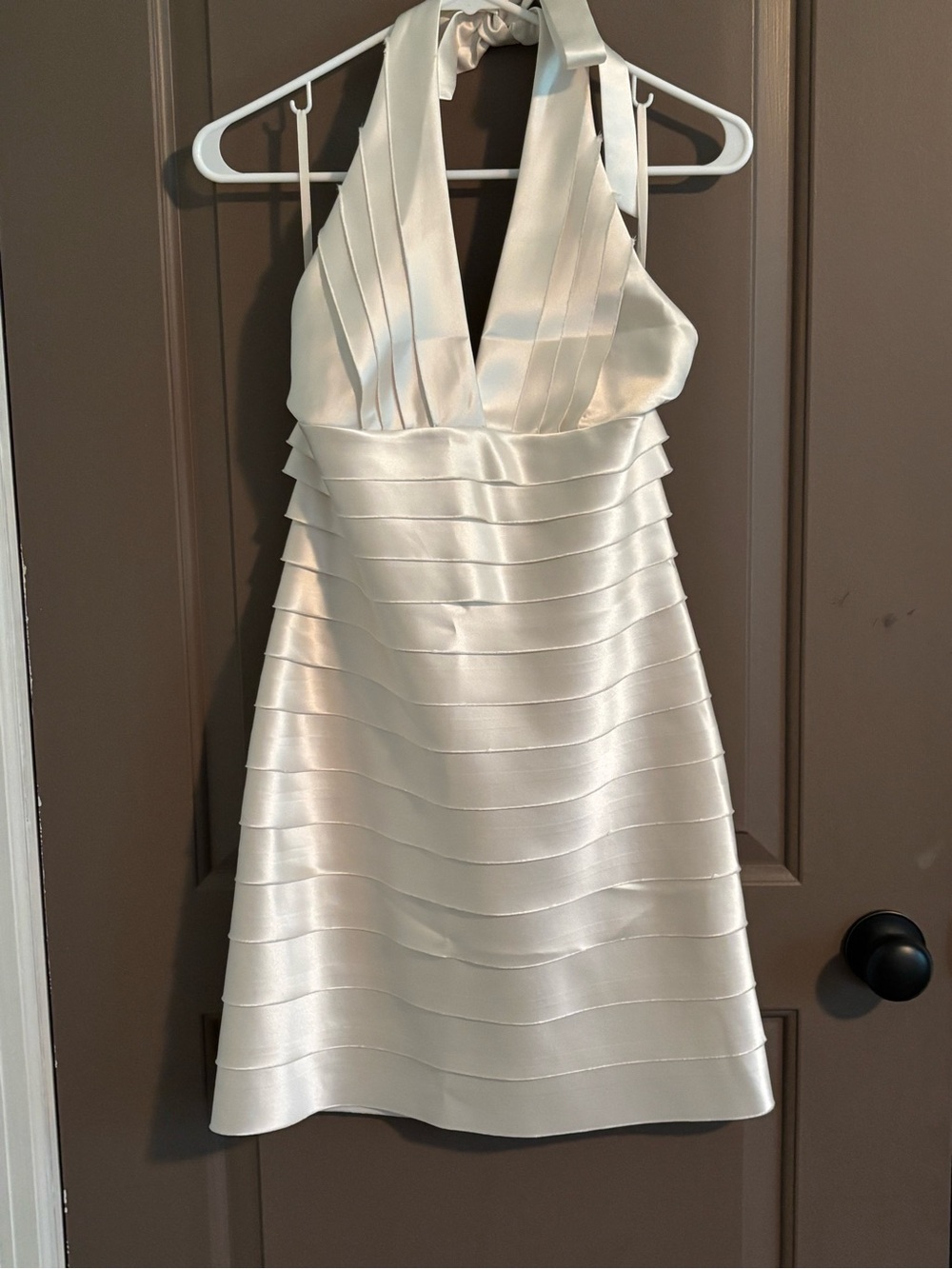 BCBGMaxAzria Ivory Satin Halter Bandage Mini Dress